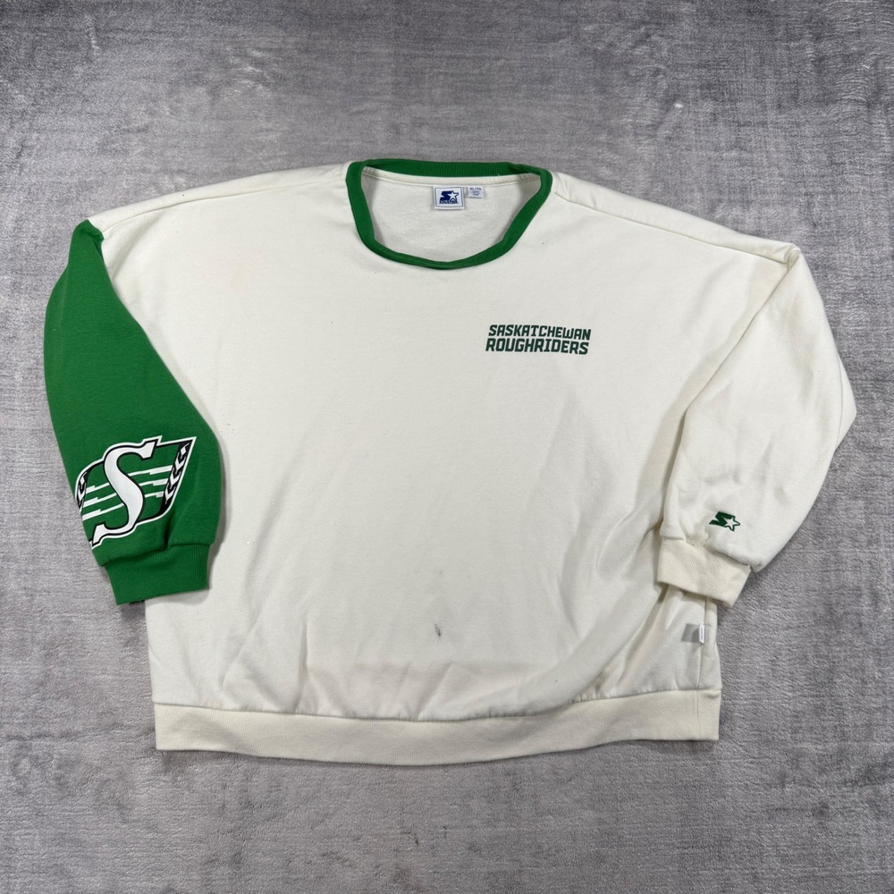 Saskatchewan Roughriders Sweatshirt Mens XL White Green Colorblock Starter CFL